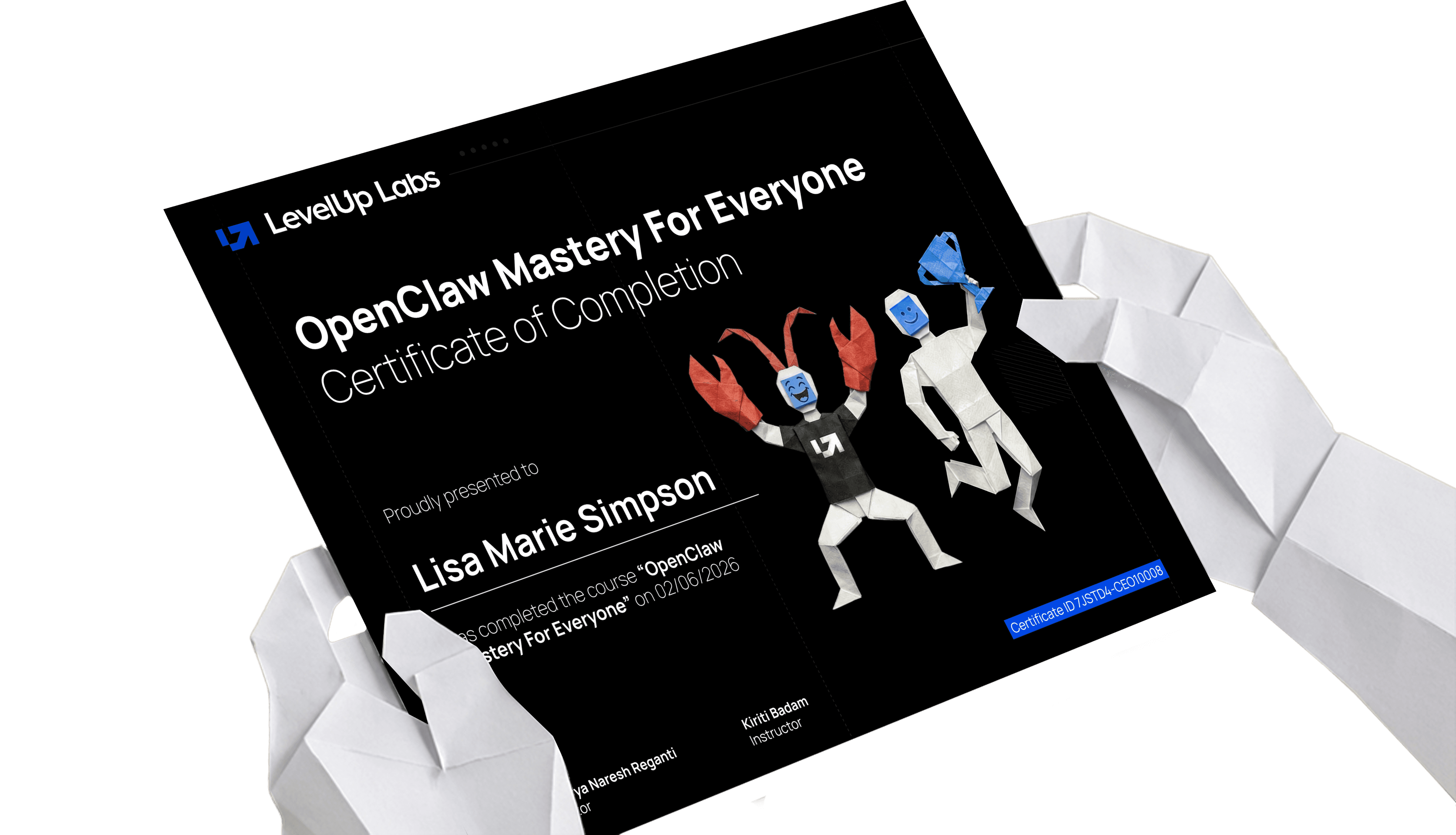 Example course completion certificate